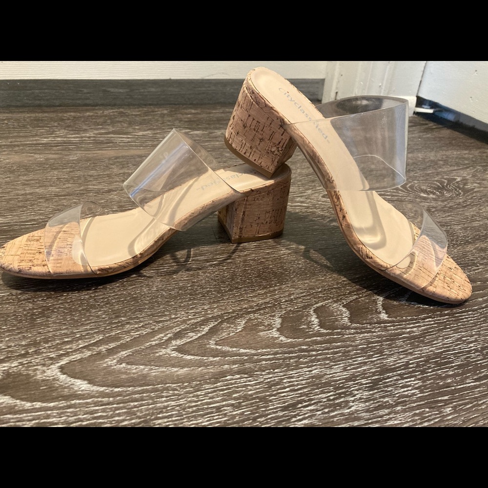 Women’s clear and cork heels